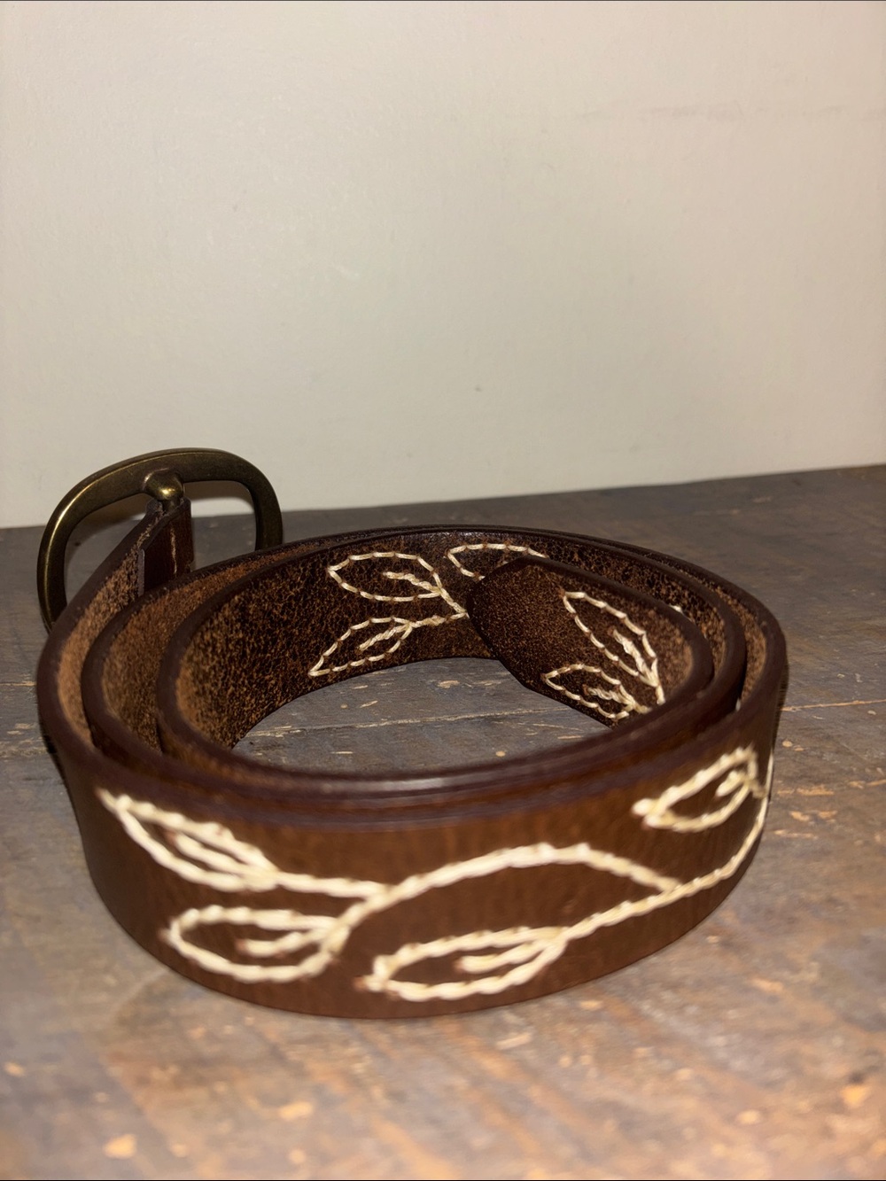 Brown Leather Embroidered Belt